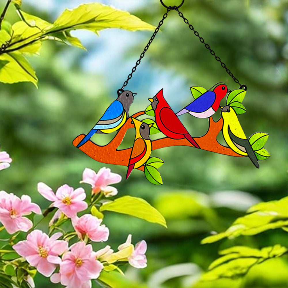 Birds Sun Catcher Decoration Stained Glass Window Hanging