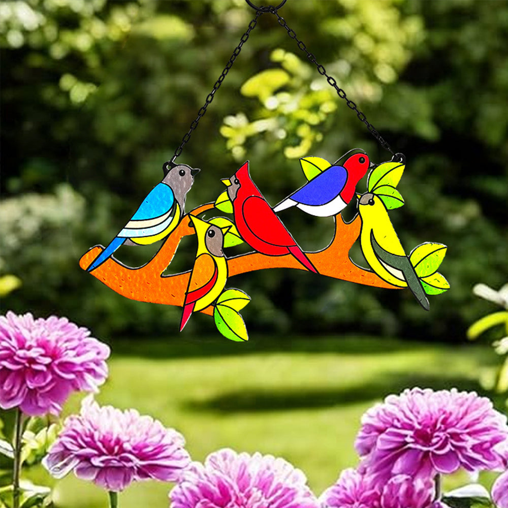 Birds Sun Catcher Decoration Stained Glass Window Hanging