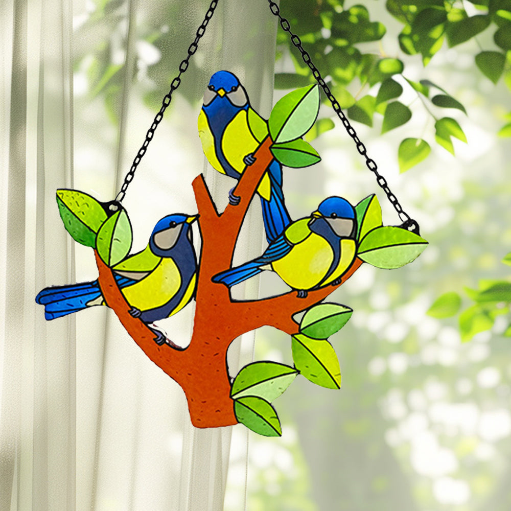 Birds Sun Catcher Decoration Stained Glass Window Hanging
