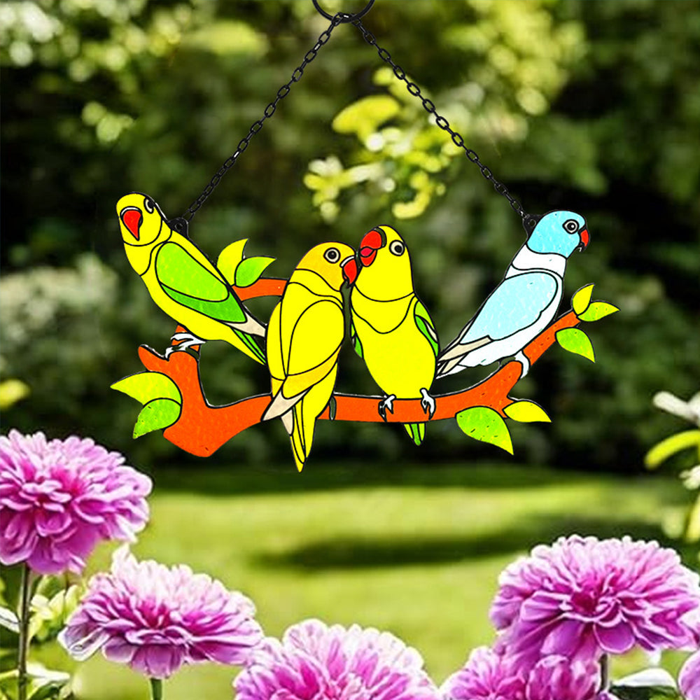 Birds Sun Catcher Decoration Stained Glass Window Hanging