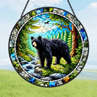 Black Bear by the Stream Sun Catcher Decoration Stained Glass Window Hanging