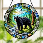 Black Bear by the Stream Sun Catcher Decoration Stained Glass Window Hanging