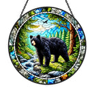 Black Bear by the Stream Sun Catcher Decoration Stained Glass Window Hanging