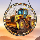 Bulldozer Sun Catcher Decoration Stained Glass Window Hanging