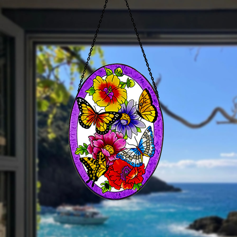 Butterflies Sun Catcher Decoration Stained Glass Window Hanging