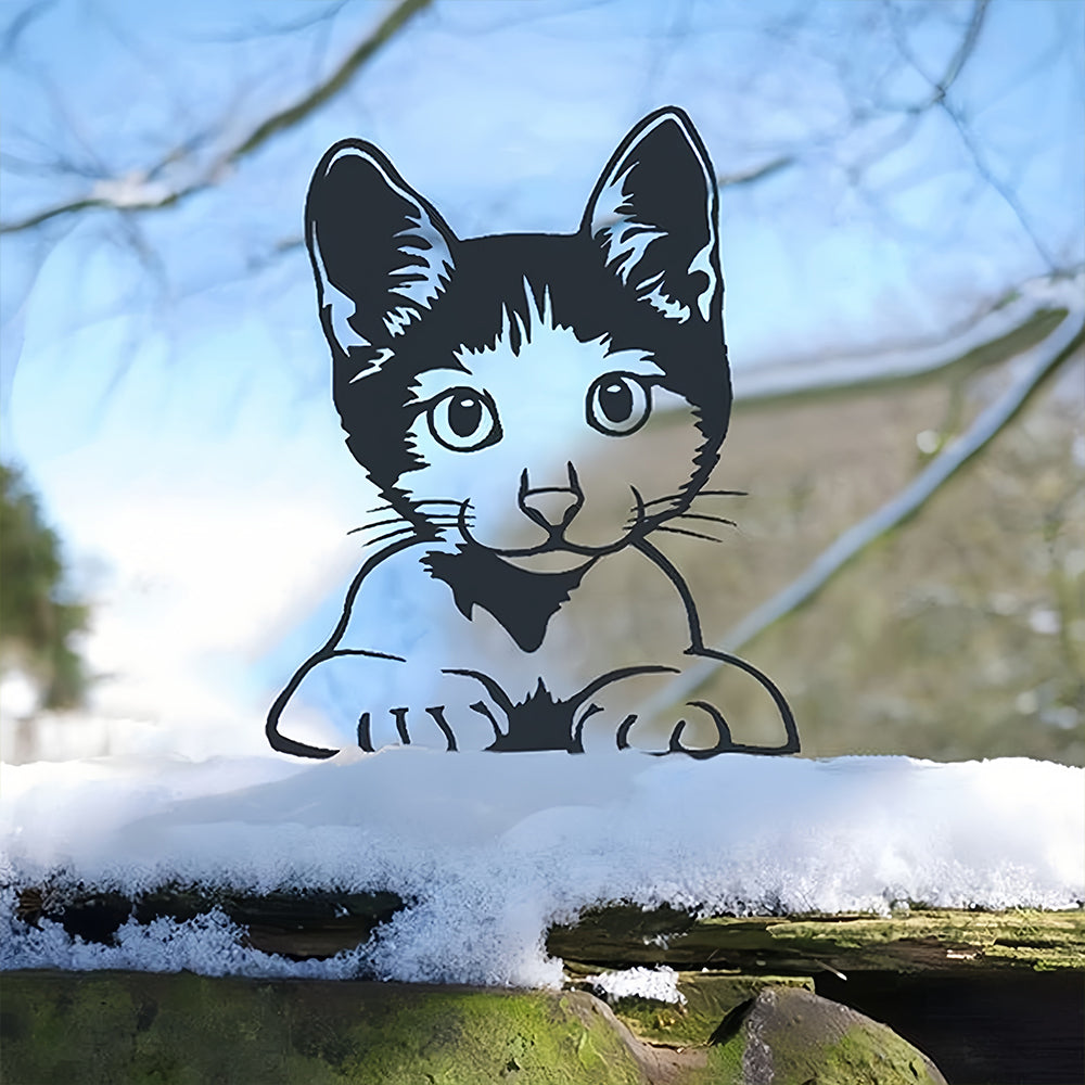 Cute Cat Peeping Animal Outdoor Metal Garden Art