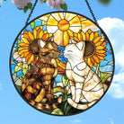 Cat and Flowers Sun Catcher Decoration Stained Glass Window Hanging