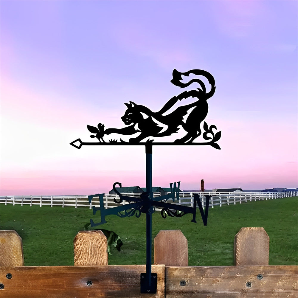 Cat and Bird Stainless Steel Weathervane