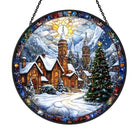 Christmas Snow Village Sun Catcher Decoration Stained Glass Window Hanging