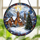 Christmas Snow Village Sun Catcher Decoration Stained Glass Window Hanging