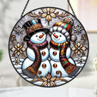 Christmas Snowmen Sun Catcher Decoration Stained Glass Window Hanging