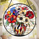 Colorful Poppy Sun Catcher Decoration Stained Glass Window Hanging