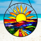 Colorful Sun Landscape Sun Catcher Decoration Stained Glass Window Hanging