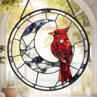Crescent Moon Cardinals Sun Catcher Decoration Stained Glass Window Hanging
