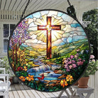Cross & River Sun Catcher Decoration Stained Glass Window Hanging