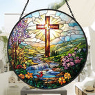 Cross & River Sun Catcher Decoration Stained Glass Window Hanging