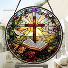 Cross and Dove Sun Catcher Decoration Stained Glass Window Hanging