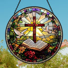 Cross and Dove Sun Catcher Decoration Stained Glass Window Hanging