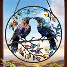Crow Sun Catcher Decoration Stained Glass Window Hanging