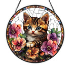 Cute Cat and Flowers Sun Catcher Decoration Stained Glass Window Hanging