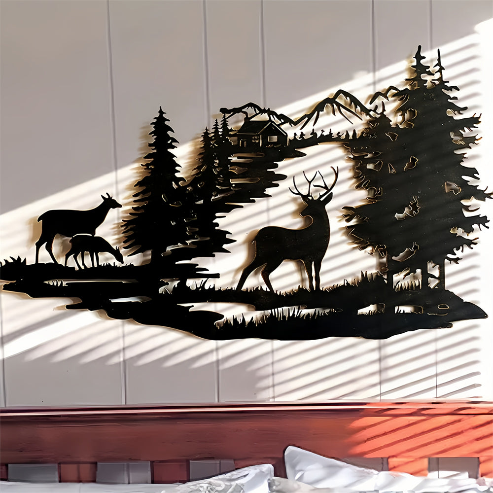 Deer in the Forest Metal Wall Decoration