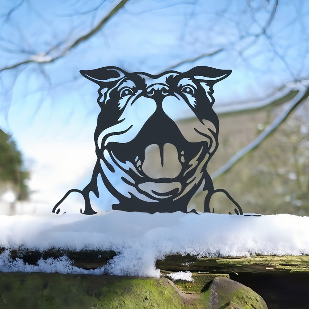 Bulldog Farm Peeping Animal Outdoor Metal Garden Art