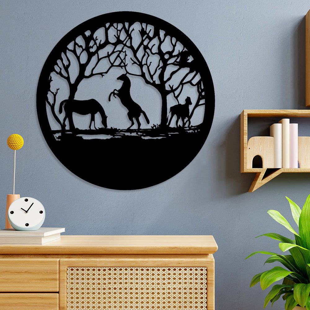 Three Horses Tree of Life Metal Wall Art