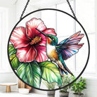 Hummingbird and Hibiscus Sun Catcher Decoration Stained Glass Window Hanging