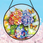 Hydrangea and Butterfly Sun Catcher Decoration Stained Glass Window Hanging
