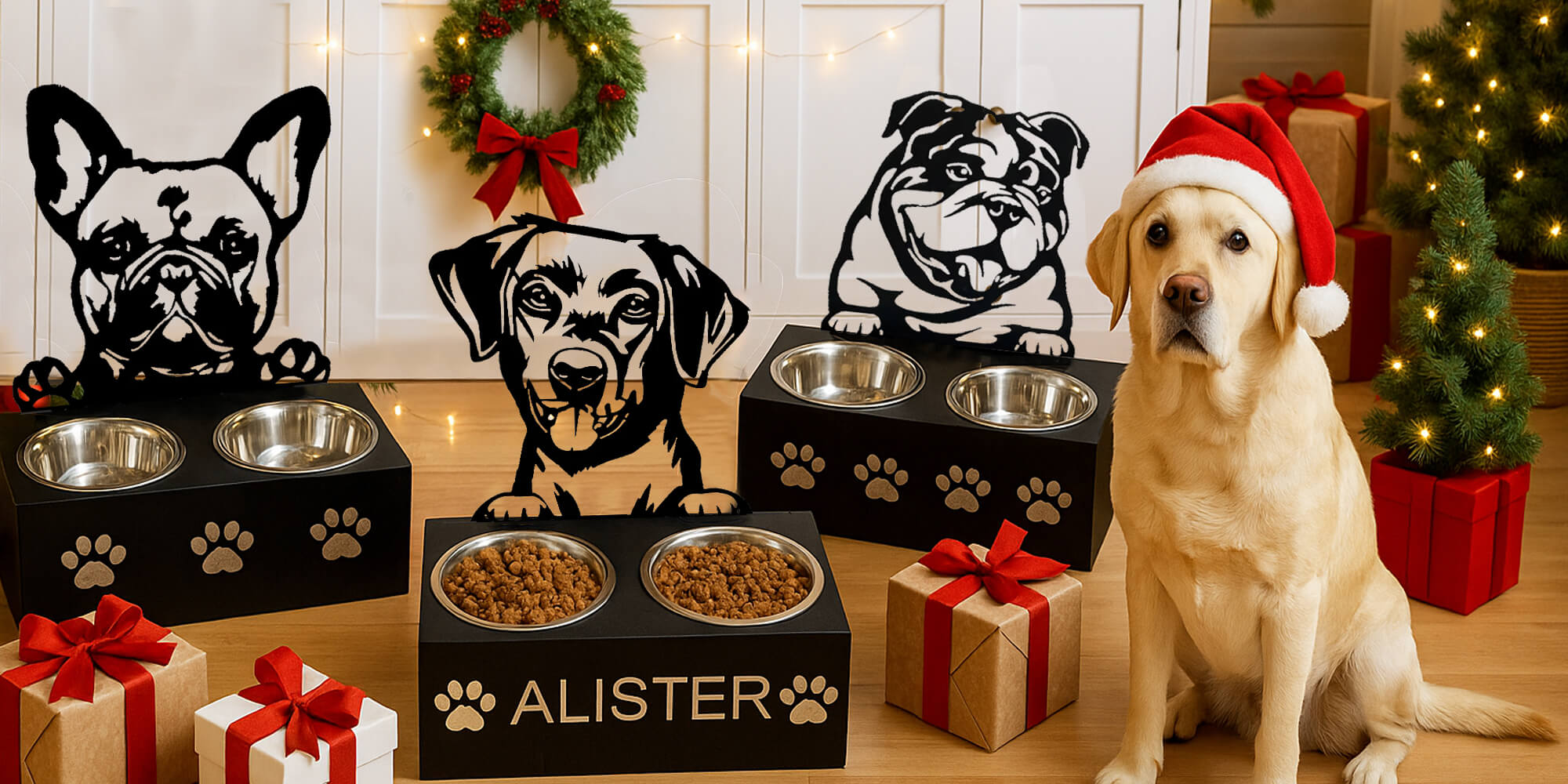 Pet Food Bowl Holder Collections Christmas