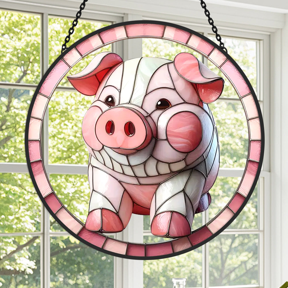 Pig Sun Catcher Decoration Stained Glass Window Hanging – Bohometalart.com
