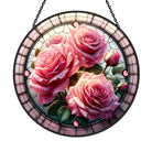 Pink Roses Sun Catcher Decoration Stained Glass Window Hanging