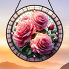 Pink Roses Sun Catcher Decoration Stained Glass Window Hanging