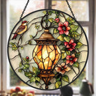 Robin Bird and Lantern Sun Catcher Decoration Stained Glass Window Hanging