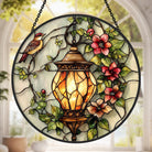 Robin Bird and Lantern Sun Catcher Decoration Stained Glass Window Hanging