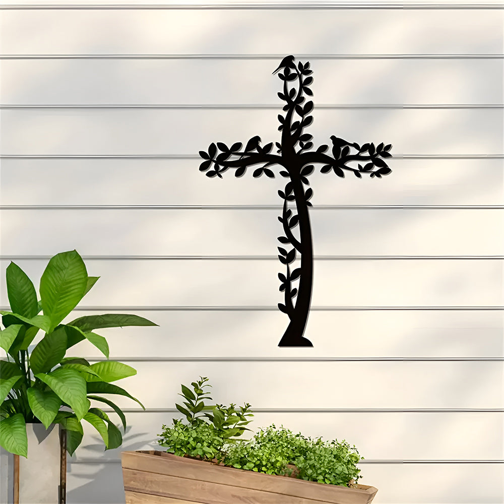 Cross Metal Wall Art Tree And Birds Living Cross Hanging