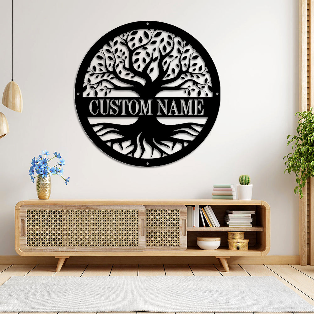 Personalised Family Sign Metal Wall Art Tree of Life Decoration