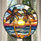 Tropical Sunset Palm Tree Sun Catcher Decoration Stained Glass Window Hanging