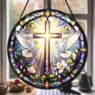 White Dove Cross Sun Catcher Decoration Stained Glass Window Hanging
