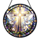 White Dove Cross Sun Catcher Decoration Stained Glass Window Hanging