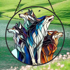 Wolf Sun Catcher Decoration Stained Glass Window Hanging