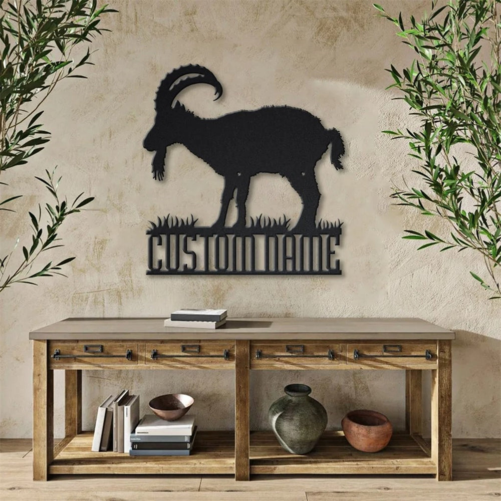 Alpine Ibex Goat Metal Art Personalized Metal Name Sign