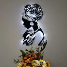 African Woman Metal Wall Art With Led Lights