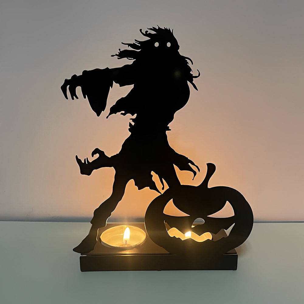 Halloween Death and Pumpkins Candle Holder Metal Decorative