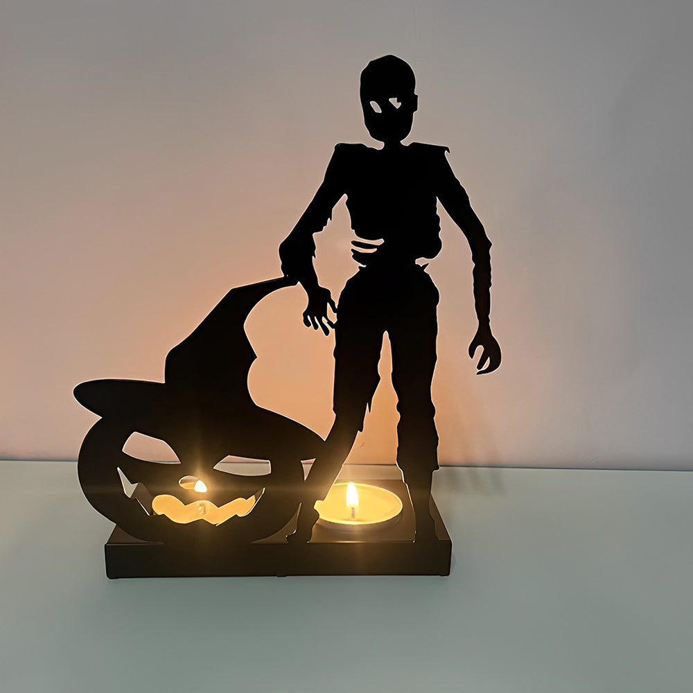 Halloween Skeleton And Pumpkin Candle Holder Metal Decorative