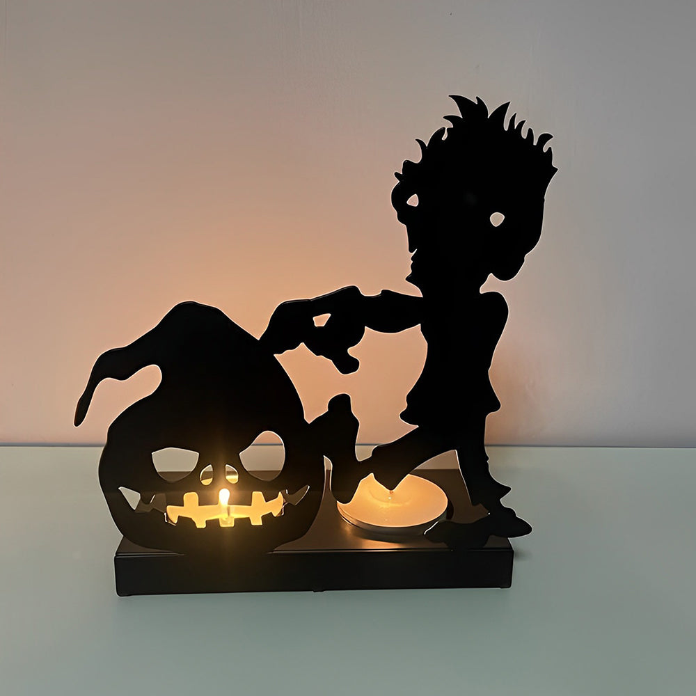 Halloween Little Ghost and Pumpkin Candle Holder Metal Decorative