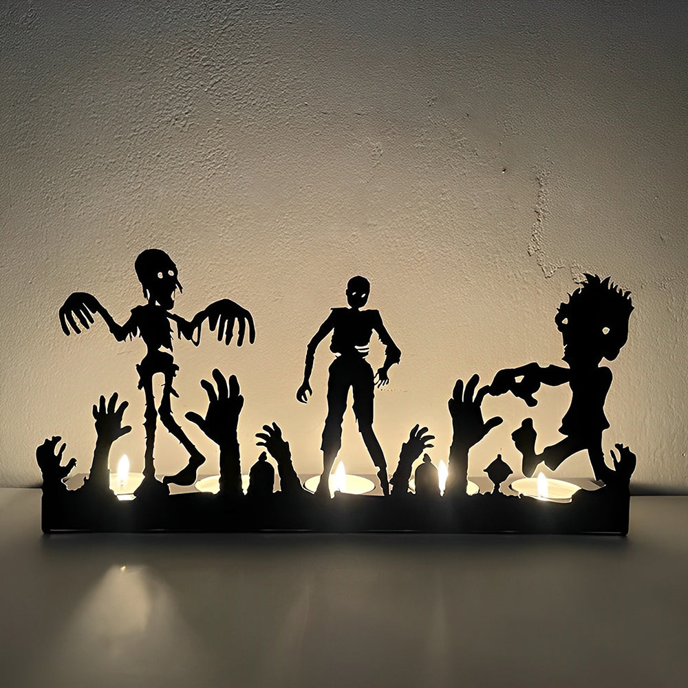 Halloween Three Skeleton Zombies Candle Holder Metal Decorative