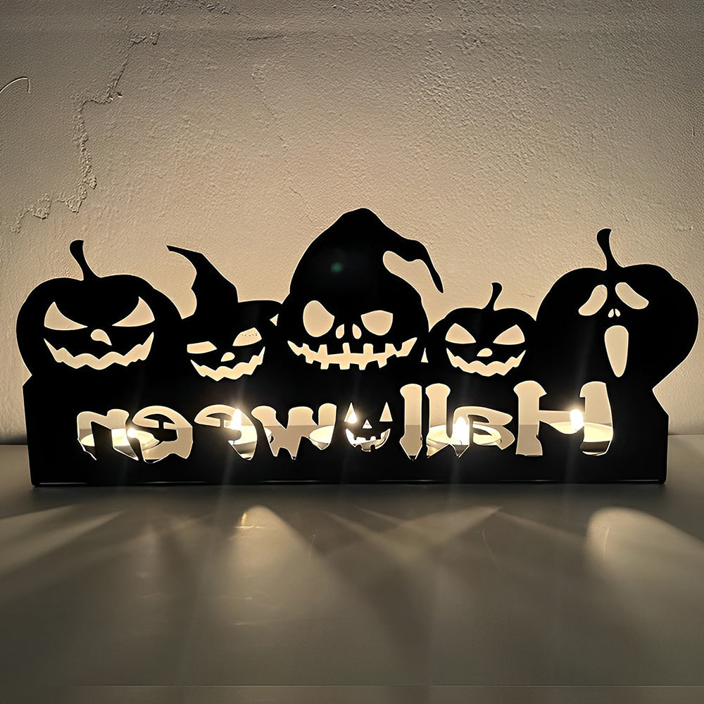Halloween Five Pumpkins Candle Holder Metal Decorative