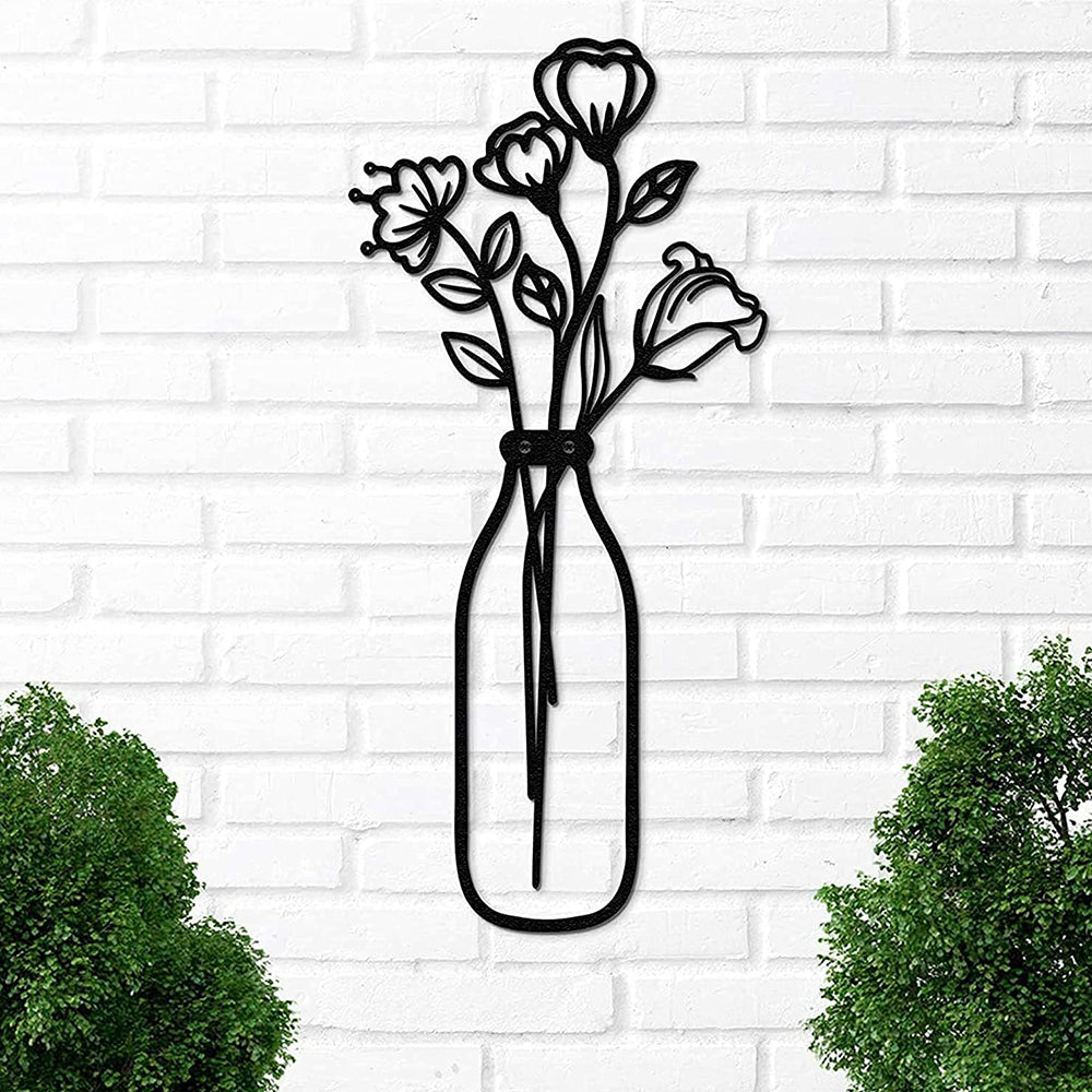 Simple Flowers Vase Silhouette Metal Wall Art
