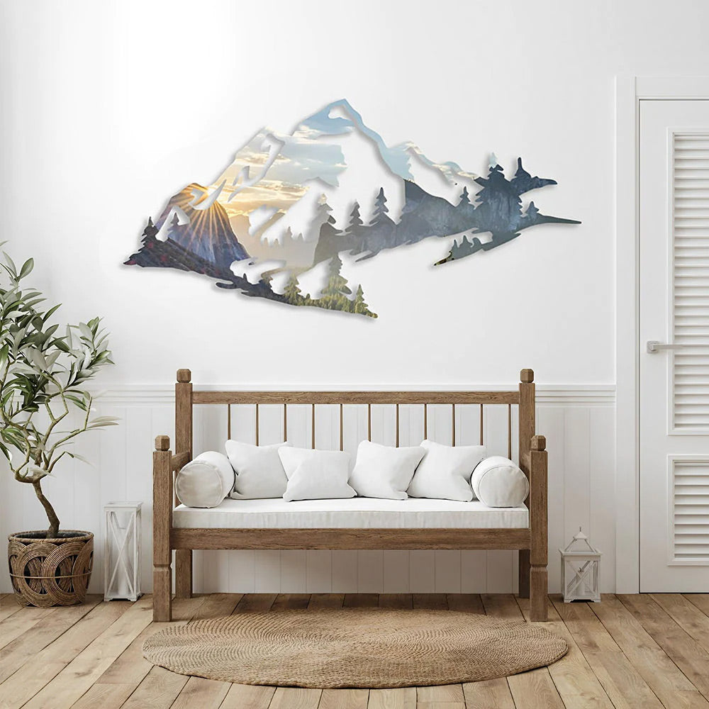 Snow Mountain And Forest Metal Wall Art